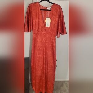 Beautiful burnt orange dress with flare sleeves.